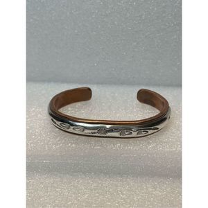 Skyking Sterling and Copper Carved Cuff Bangle Bracelet 6” Inside Circumference